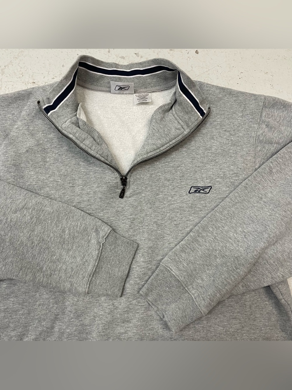 90s Reebok Gray Quarter Zip Sweatshirt Activewear Dad Casual Sporty Sz Large